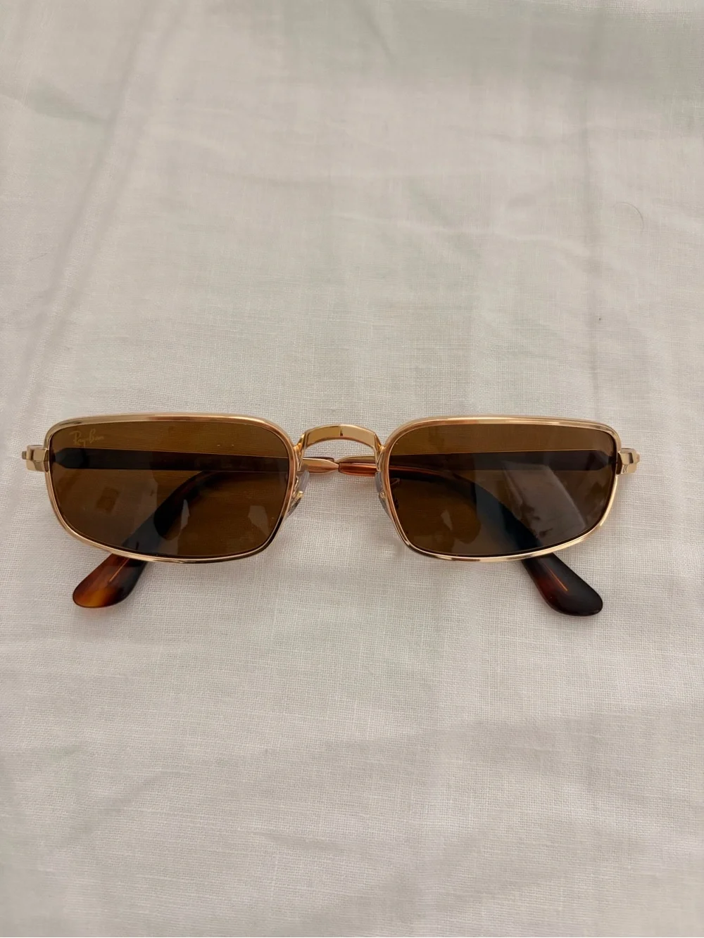 Ray-Ban unisex Gold Frame Brown Lens Rectangular Sunglasses A$AP Rocky collab